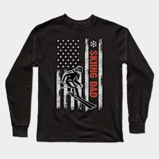 Skiing Dad American Flag Father's Day 4th Of July Gift Long Sleeve T-Shirt